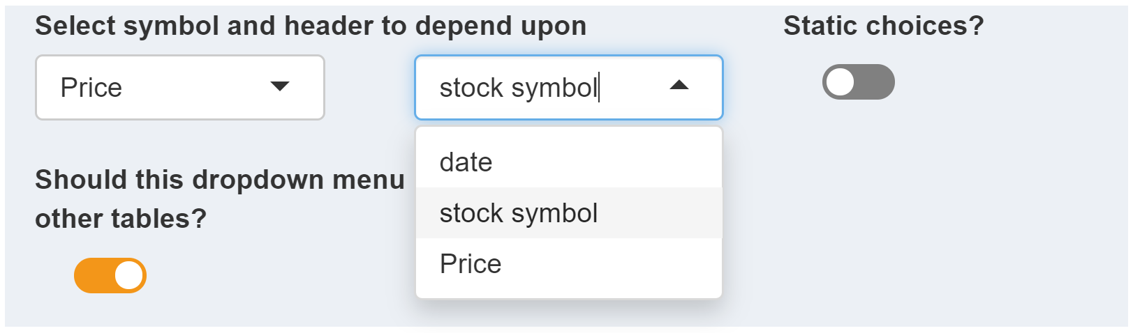 Symbol header selection