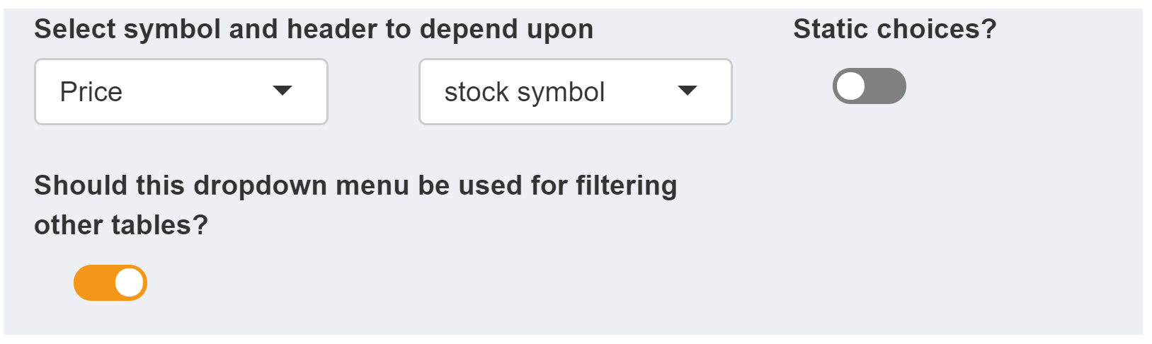 Table filtering