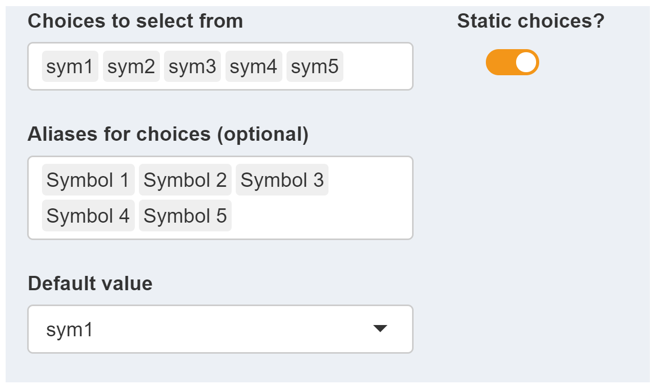 Static dropdown menu configration