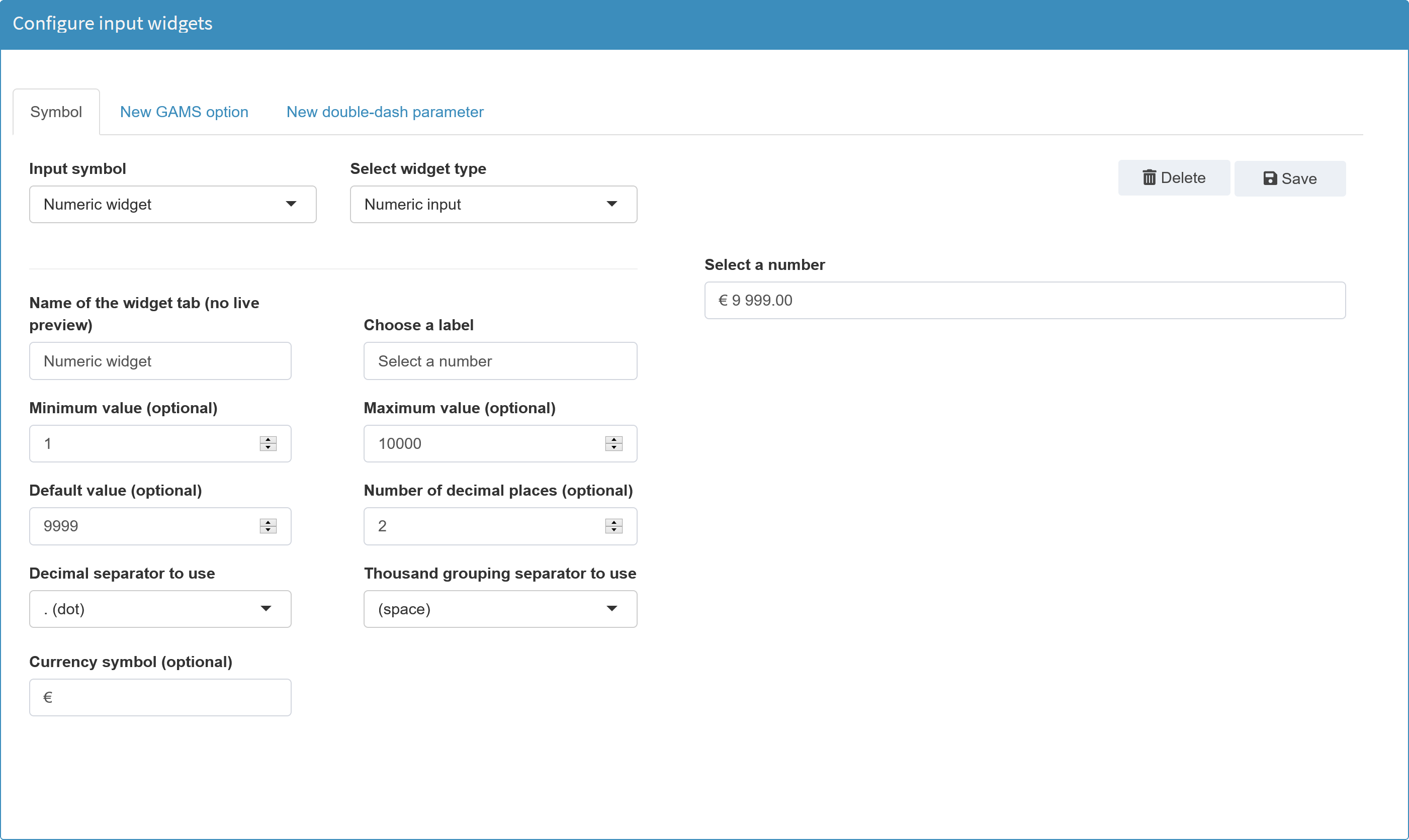 Numeric input configuration